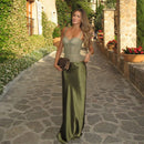 Vestido Longo Feminino com Estampa de Conchas e Manga Flare - Sexy Costas Abertas Renda Cor Sólida Gola Redonda