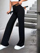 Womens High Waisted Straight Leg Pants Stretchy Black Solid Commuting Trousers Color Elegant And Essential For Office Wear Jeans