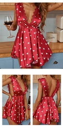 Vestido Feminino com Estampa e Alças de Cetim com Renda - Sexy Decote V Profundo Costas Abertas Elegante Verão