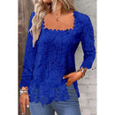 Lace Blouse Tee Shirt Women Vintage Top Solid Full Sleeve Square Collar Streetwear Ladies Casual Spring Summer Basic Tops 2025