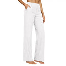 Elegant Women Pants Wide Leg High Rise Work Trousers with Side Pockets Pure Color Summer Pants Casual Business Office Wear