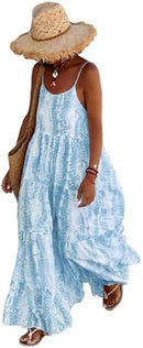 Tie Dye Print Spaghetti Strap Dresses Women Bohemian Style Loose Backless Vacation Beach Long Dress Female Fashion Streetwear