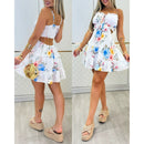 Vestido Mini Feminino Floral com Ombro Frio e Franzido - Férias Verão