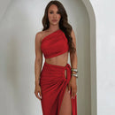 Conjunto Feminino 2 Peças com Top e Saia Longa com Fenda - Festa Clube Streetwear