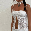 Lace Skirt 2 Piece-Set Women Sling Patchwork Tube Top High Waist Irregular Midi Skirts 2026 Summer Elegant Party Ladies Outfits