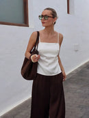 HH Womens Satin Spaghetti Strap Cami Top Tie Back Square Neck Camisole Elegant Summer Casual Party Streetwear Crop Top
