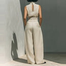 Sleeveless top+wide leg pants summer casual two-piece set elegant and loose office set high street pocket women's set