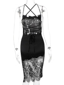 Vestido Mini Slip Feminino Sexy com Renda e Costas Abertas - Bodycon Curto Festa Clube Aniversário Noite Verão