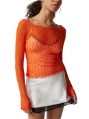 Women Lace Pullover TopS Retro Long Sleeve Round Neck See Through Solid Color Fitted T-Shirts Casual Blouse Streetwear Y2K 2000s