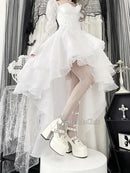 Vestido de Festa Princesa com Bordado Floral e Manga Bufante - Branco