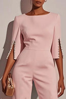 Macacão Feminino Casual com Manga 3/4 e Góla Redonda - Elegante Dia a Dia