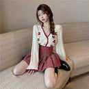 New Women Spring Autumn Knitted Cardigan Sweater V-neck Cropped Short Tops Korean Retro Outerwear Long Sleeve Sweaters Tops
