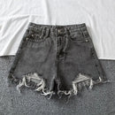 Denim Shorts Women High Waist Slender Korean Fashion Summer Frayed Buttons Zipper Tassel Loose Solid All-match Streetwear Chic