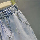 High waisted Jeans For Summer 2025 New Loose Elastic waist Hot pressed Diamond Pants Women's Casual Denim Trousers