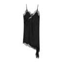 Vestido Mini Feminino Preto de Cetim com Renda e Alças - Sexy Costas Abertas Assimétrico Festa Noite