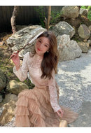 Elegant Multi-Layered Tulle Skirt Long Dress Women's Autumn Winter High Waist Cake Skirt Style Slimming Elegant Midi Skirt