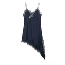 Vestido Curto Feminino de Cetim com Renda Assimétrica e Alças Finas - Sexy Festa 2026
