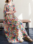 Boho Long Skirt Cotton Linen ort Sve round Ne fiti Flower plus Size Women Casual Summer Dr A-Line Skirt