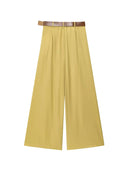 High Waist Wide Leg Pants for Women Fashion Belted Front Darts Side Pockets Female Trousers