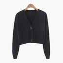 Cardigan Cropped Tricô Feminino Estilo Coreano - Manga Longa Decote V Y2K