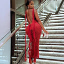 Sexy Spaghetti Strap Backless Floral Lace Dress Women Night Club Party See Through Tassel Prom Long Dresses Vestidos De Fiesta