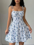 Vestido Curto Feminino Floral com Alças Finas - Sundress Praia Verão 2025