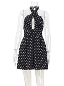Vestido Bodycon Halter com Renda e Estampa de Bolinhas - Elegante Feminino