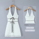 Vestido Feminino Branco com Renda Bordada e Halter - Sem Manga Costas Abertas Sexy Linha A Festa 2025