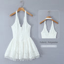 Vestido Feminino Branco com Renda Bordada e Halter - Sem Manga Costas Abertas Sexy Linha A Festa 2025