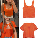 Knitted Sequined Crop Top Women Casual Slim Fit Square Collar Sleeveless Backless Bodycon Vest New Fashionable Ladies Basic Tops