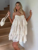 Vestido Mini Feminino Branco com Renda e Ombro Frio - Boho Casual Praia Verão