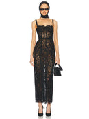 Vestido Longo Feminino com Renda e Alças Finas - Elegante Festa Noite