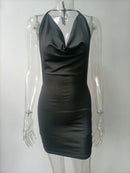Vestido Mini Feminino Y2K com Halter e Vazado - Sexy Costas Abertas Decote V Festa Noite