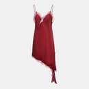 Vestido Curto Feminino de Cetim com Renda Assimétrica e Alças Finas - Sexy Festa 2026