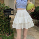 Pleated A-line Skirt White Women Ruffles Sweet Hottie Preppy Style Elastic Elastic Waist Slim Thin SimpleCasual Summer Wholesale