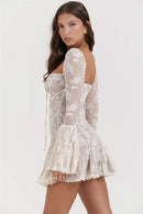 Vestido Mini Elegante com Estampa e Manga Longa - Outono e Inverno
