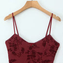 French Vintage Sexy Spaghetti Straps Flowers Short Dress Bungundy Black