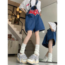 Short Jeans Feminino Kawaii com Bordado e Perna Larga - Y2K Streetwear