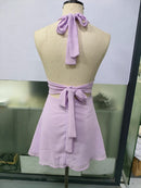 Vestido Mini Feminino Sexy com Halter e Amarrão - Bodycon Sem Manga Costas Abertas Festa Clube 2026