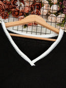 New Women's V-Neck Knit Sweater White Trim Plus Size Casual Fashion Pullover Bohemian Top for Fall Winter Chic y2k clothing