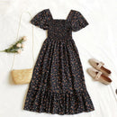 Floral Skirt for Women Summer Dress 2025 New French Square Collar Chiffon Midi Skirt