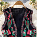 Vestê Feminino de Crochê com Bordado Floral e Decote V - Vintage Folk Tricô Primavera Outono