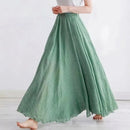 Boho Beach Women's Skirt - Linen Cotton Blend Elastic Waist Long Pleated Maxi, Vintage Summer Casual Skirt Faldas Saia