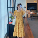 Floral Skirt for Women Summer Dress 2025 New French Square Collar Chiffon Midi Skirt