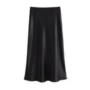Women's Soft Touch Silk-Like Midi Skirt High Waist Elastic Waistband Chic Fashion Female Skirts Elegant Mujer