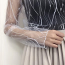 Women Lace Bottomed Blouse T-shirt Spring And Autumn Long Sleeve Mesh Crop Top Foreign Style Sexy Hollow Mesh Top High Neck 2024