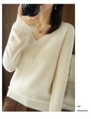 New Cashmere Women's V-neck Pullover Lace Neck Hollow Out Design Casual Knitted Long Sleeve Women's Sweater Autumn And Winter
