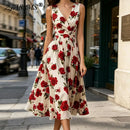 Boho Floral Print Elegant Party Dresses Womens Spring Sexy V Neck High Waist Pleated Long Dress Summer Sleeveless Vacation Dress
