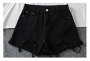 Denim Shorts Women High Waist Slender Korean Fashion Summer Frayed Buttons Zipper Tassel Loose Solid All-match Streetwear Chic