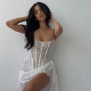 Vestido Mini Feminino Sexy Tomara que Caia com Renda e Franzido - Sem Alças Costas Abertas Festa Clube